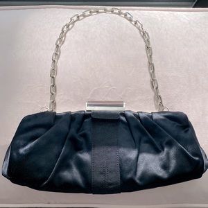 BCBG black satin clutch